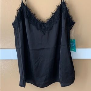 🔮Black Silk Cami Tank with Lace